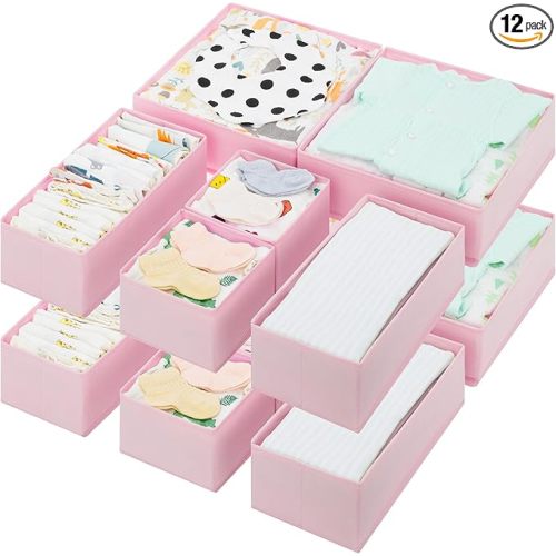 12 Pack Dresser Organizer Bins for Nursery, Pink