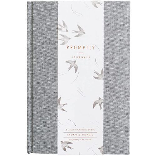 Promptly Journals, A Complete Childhood History: From Pregnancy to 18 Years Old (Grey Tweed, Linen) | Baby Book and Pregnancy Journal | Baby Memory Book