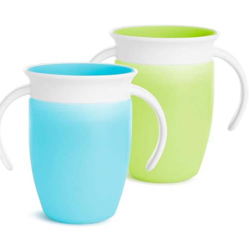 Munchkin® Miracle® 360 Trainer Sippy Cup with Handles, Spill Proof, 7 Ounce, 2 Pack, Green/Blue