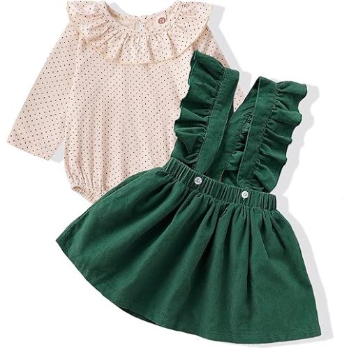 Kucnuzki Newborn Baby Girl Clothes Toddler Long Sleeve Ruffle Romper Top Infant Skirt Set Little Girl Overall Dress