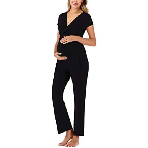 Snoly Women's Soft Maternity & Nursing Sleepwear Set Pregnancy Breastfeeding Pajamas