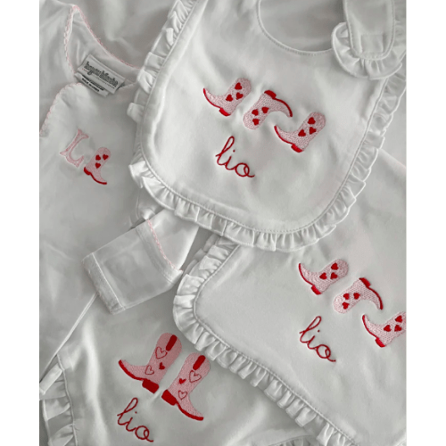 Heart Cowboy Boots Bib and Burp Cloth Set