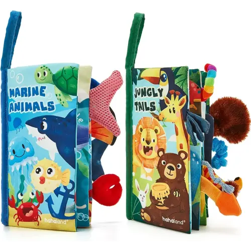 hahaland Baby Toys 0-6 Months - Crinkle Books for Babies 2-Pack, Soft Cloth Sensory Touch Feel Book 6-12 Months Infant Tummy Time Toys 0-3 Month Newborn Boys Valentines Gifts Easter Basket Stuffers