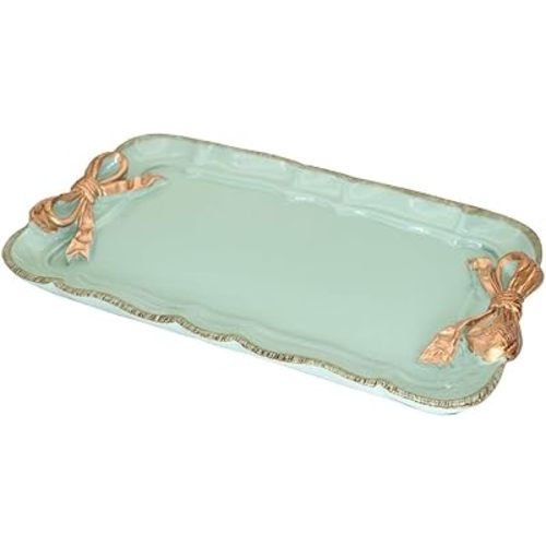 Vintage Decorative Tray Jewelry Tray Towel Tray Storage Tray Rings Necklace Bracelets Earrings Trays Cosmetics Jewelry Organizer Retro Design Bow Decor Resin Plate Coquette Room Decor (Green)