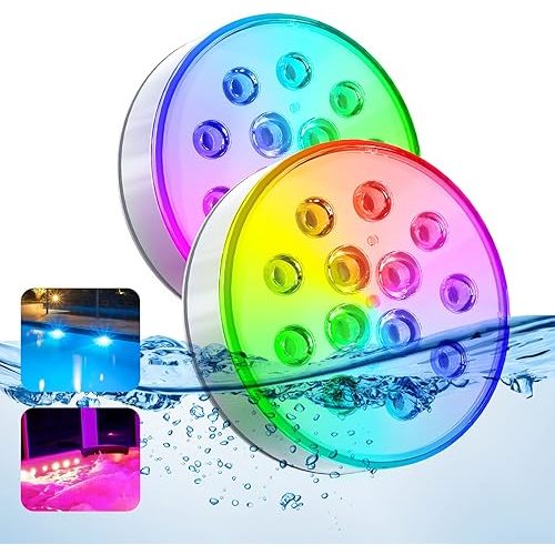 Pool Lights, Upgraded Rechargeable Submersible LED Lights with Remote IP68 Waterproof 16 Colors Hot Tub Underwater Pool Lights for Above Ground Inground Pool, Bath, Party, Vase 2 Pack