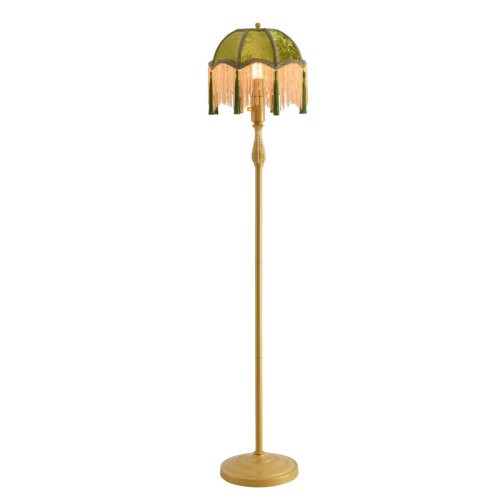 Fleur De Lis Living Vintage Floor Lamp With Green Tasseled Shade, Gold Stand, Retro Style Living Room Lighting & Reviews | Wayfair