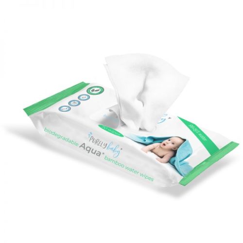 Biodegradable Aqua+ Bamboo 99.25% water wipes 70 wipes per pack | Purely Baby