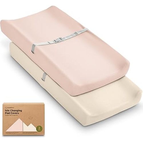 2-Pack Baby Changing Pad Covers for Girl, Boy, Neutral - Soft Viscose Derived from Bamboo Changing Table Pad Cover Sheets, Baby Nursery Diaper Changing Pad Cover, Contour Changing Pad Liner (Cameo)