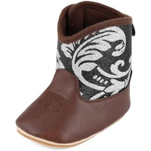 MK MATT KEELY Leather Western Boots Cowboy Bootie Soft Sole Non-Slip Crib Shoes for Baby Infant Toddler Girls Boys Newborn