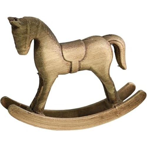Fenteer Wooden Rocking Horse Statue, Vintage Horse Sculpture Desktop Ornament, Versatile Decorative Figurine for Home Cabinet Table Centerpiece Shelf, Style E Light Yellow