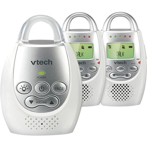 VTech DM221-2 Audio Baby Monitor with up to 1,000 ft of Range, Vibrating Sound-Alert, Talk Back Intercom, Night Light Loop & Two Parent Units, White - Monitor with Two Parent Units