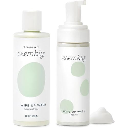 Esembly Wipe Up Wash Bundle, Organic No-Rinse Foaming Solution for Reusable Baby Cloth - Fragrance Free - Includes Refillable Foamer Bottle and 8oz Concentrate