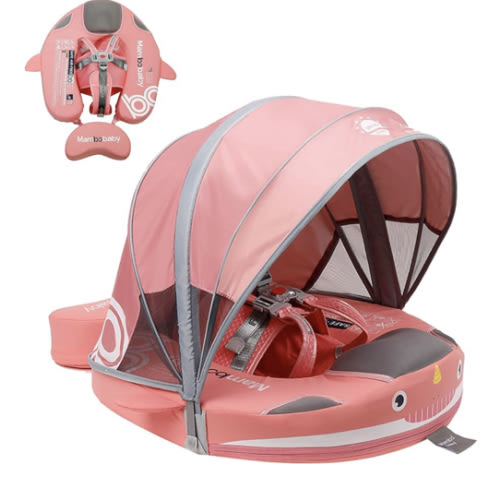 Mambobaby Floats with Canopy &Tail, Non-Inflatable Baby Float for Pool Add Tail Avoid Flip Swim Trainer Baby Floats for Toddler Boys Girls