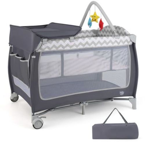 Infans 3 in 1 Baby Playard Portable Infant Nursery Center w/ Zippered Door Grey