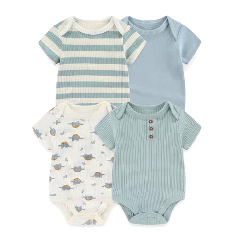 falianni 4-Pack Short Sleeve Baby Boy Girl Rompers Cartoon New born Unisex 0-12M Infant Clothes