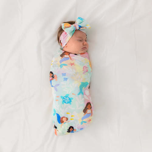 Mystic Mermaids Swaddle & Luxe Bow Headband Set