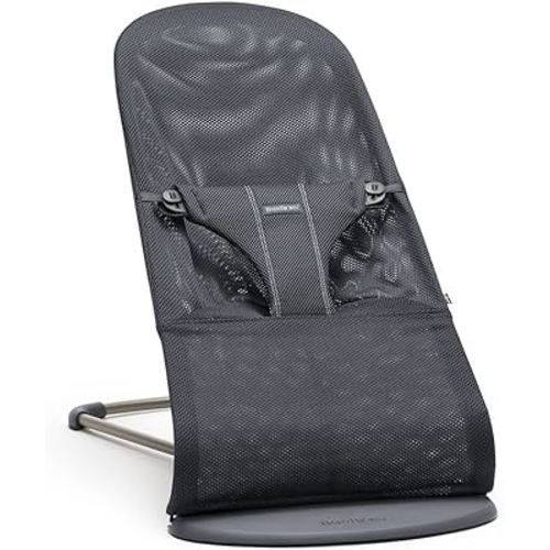 BabyBjörn Bouncer Bliss, Anthracite, Mesh | 2-in-1 Adjustable Baby Bouncer Seat and Toddler Chair, Newborn to Toddler (8-29 lbs), 4 positions, Lightweight & Portable