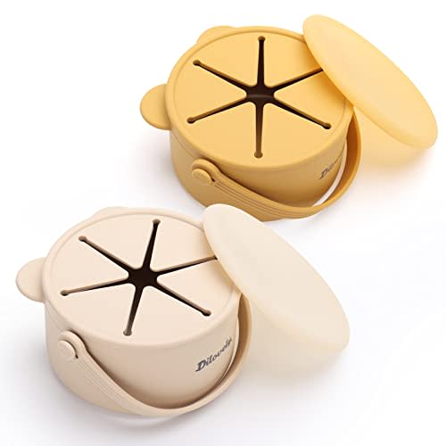 Dilovely Snack Cups for Toddlers, Silicone Toddler Snack Containers, Baby Treat Catcher with DustProof Lid 2 Pack Dishwasher Safe and BPA Free 9 Oz