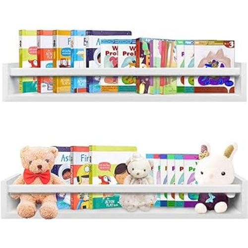 Floating Book Shelves White 24inch Set of 2 for Nursery Bathroom Bedroom (White-24), 24 x 3.94 x 3.54 inch
