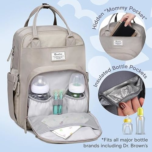 RUVALINO Diaper Bag Backpack - Multifunction Travel Back Pack Maternity Baby Changing Bags, Diaper Changing Totes, Large Capacity, Waterproof and Stylish, Baby Travel Essential, Clay