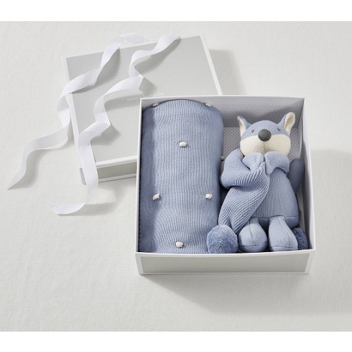 Cotton Sweater Knit Baby Blanket and Fox Thumbie Set | Pottery Barn Kids