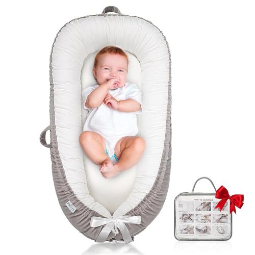 Baby Lounger, Ultra Breathable Soft Cotton Perfect for Tummy Time, Portable & Adjustable Infant Floor Seat for Traveling | Newborn Shower Gift
