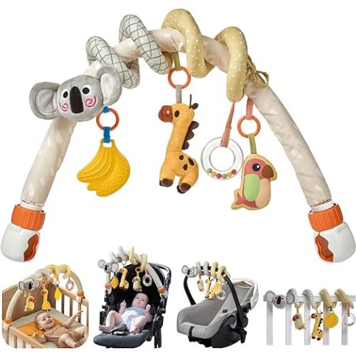 TUMAMA 2 in 1 Spiral Car Seat Toys Arch Stroller Toy Baby Hanging Toys with Clip Adjustable Detachable Sensory Travel Crib Bouncer Bassinet Activity Toys for Babies 0 3 6 9 12 24 Months