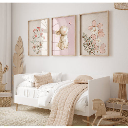Bunny Nursery Decor, Baby Girl Nursery Decor, Girl Bedroom Prints, Pink Nursery Decor, Nursery Wall Art, Botanical Bunny Nursery Art Prints
