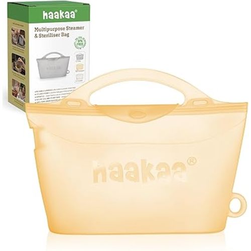 Haakaa Silicone Microwave Steamer & Steriliser Bag, 70oz/2000ml Large Capacity Reusable Steaming Bags for Baby Bottles,Breast Pump,Accessories,Pacifiers,Teethers, Great for Home&On The Go,Pinapple/1PC