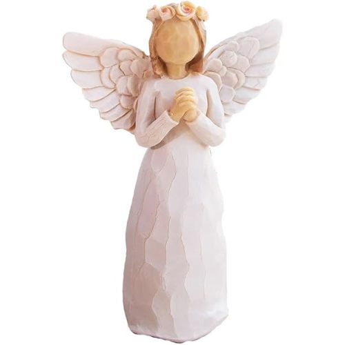 Praying Angel Figurine Hand Craved Guardian Angel Sculpture Surrounded by Love Sympathy Gift of Encouragement Women Present Home Decor Ornament