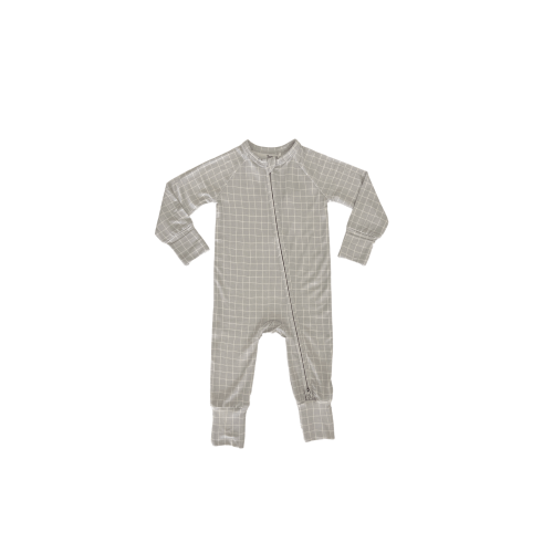 Grey Grid Zipper Romper