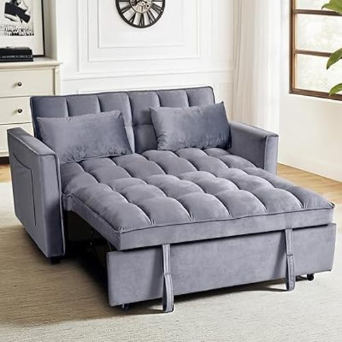 FLEXISPOT XCT4 Convertible Sofa Bed, 3-in-1 Loveseat Sofa Couch w/Adjustable Backrest, Pull Out Couch w/ 2 Pillows & 2 Side Pockets, Futon Sleeper for Dorms Apartment Living Room, Gray by Boahaus