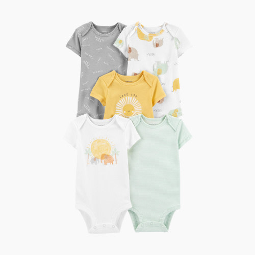 Carter's Short-Sleeve Original Bodysuits (5 Pack) - Yellow Sun/Grey/Mint, 6 M