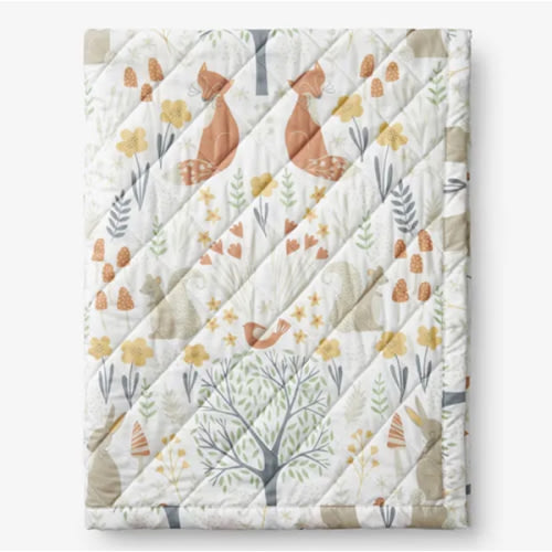 Forest Animals Classic Cool Organic Cotton Percale Quilted Reversible Sherpa Stroller Blanket