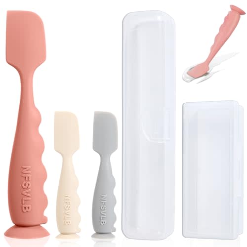 NFSVLB Baby Diaper Cream Spatula with Case,1 Large 2 Mini Diaper Spatula with 2 Case,Butt Spatula Baby Diaper Cream Applicator, Soft Butt Paste Spatula Diaper Rash Spatula with Case Red Gray Beige