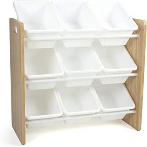Humble Crew 9-Bin Toy Organizer, Natural Wood/White
