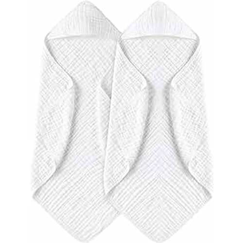 Yoofoss Hooded Baby Towels for Newborn 2 Pack 100% Muslin Cotton Baby Bath Towel with Hood for Babies, Infant, Toddler and Kids, Large 32x32Inch, Soft and Absorbent Newborn Essential