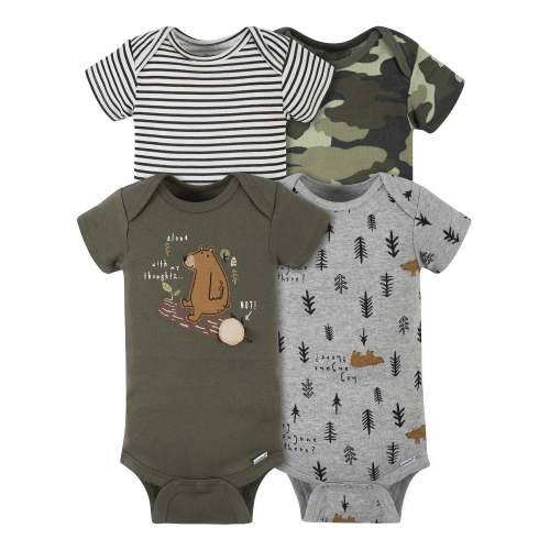 Gerber Baby Neutral Short Sleeve Onesies Bodysuits, 4-Pack, Sizes Newborn - 24 Months