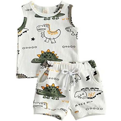 Ledy Champswiin Toddler Boy Clothes Baby Summer Outfit Dinosaur Letter Print Cotton Tops+Grey Elastic Shorts 2pcs