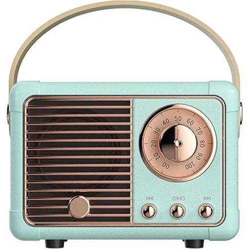 Vintage Retro Bluetooth Speaker Wireless Mini Speaker,Blue Speaker with Crystal Clear Stereo Sound Rich Bass, Retro Portable Speaker for iPhone,Android Devices and Tablet(Blue)