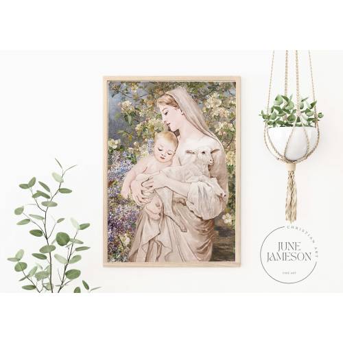 Catholic Watercolor Art, Catholic Wall Art, Blessed Virgin Art, Mother Mary and Baby Jesus, Madonna and Child Art, 'L'Innocence' by June J