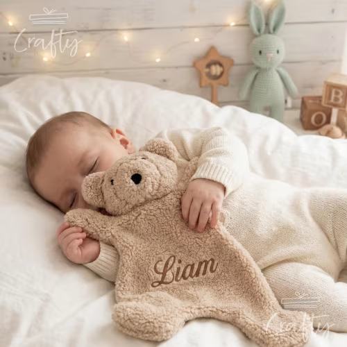 Embroidered Teddy Bear Lovey | Personalized Baby Security Comforter, Soft Plush Newborn Gift