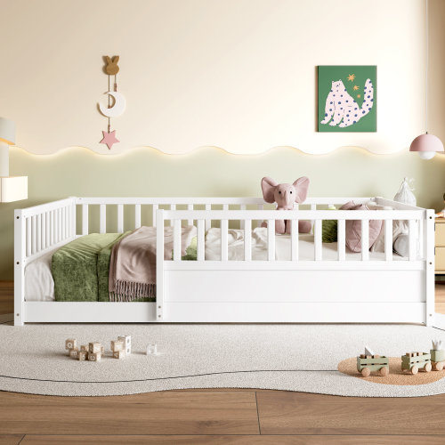 NFusion Elio Modern Pine Montessori Floor Bed with Extra-High Safety Guardrails & Reviews | Wayfair