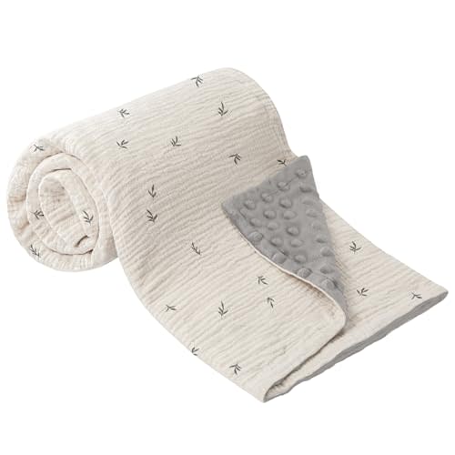 Bearmoss Baby Blankets for Unisex Boys Girls, Soft Nursery Crib Blankets with Muslin Cotton Front and Dotted Fleece Back for Newborns Toddlers 30x40inch (Cute Bud)