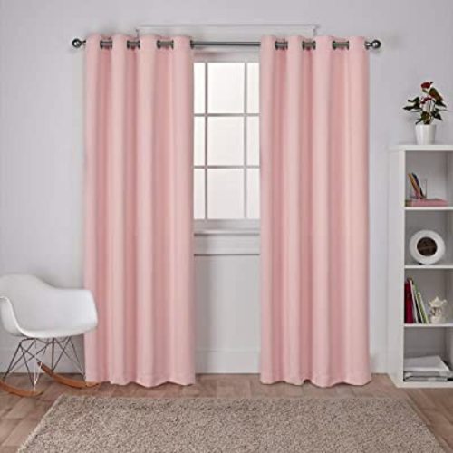 EXCLUSIVE HOME Sateen Twill Woven Room Darkening Blackout Grommet Top Curtain Panel Pair, 52"x84", Blush