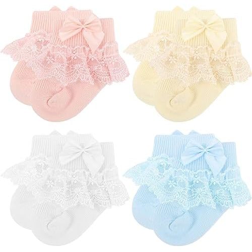 BQUBO Baby Girls Socks Eyelet Ruffle Lace Sock Baby Socks Newborn/Infant/Toddlers/Kids Frilly Summer Thin Dress Sock