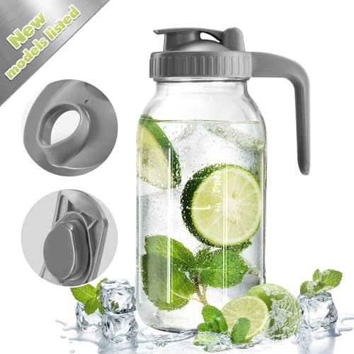 Mason Jar with Pour Spout Lid V-shaped, 64 oz Sun Tea Jar Double Leak Proof, 2 Quart Drink Pitcher for Breastmilk, Sun Tea, Juice, Coffee Creamer, Iced Tea Pitcher