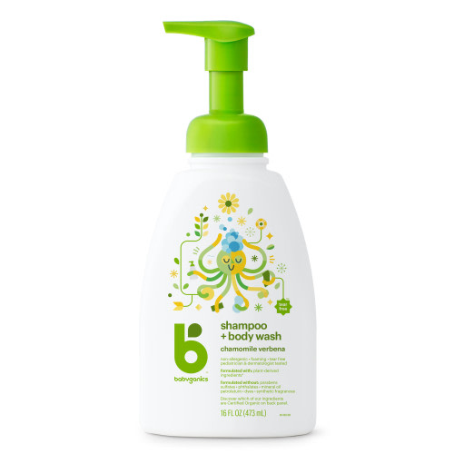 Babyganics Bath Liquid Soap, Foaming Tear-Free Shampoo + Body Wash, Chamomile Verbena, 16oz Pump Bottle