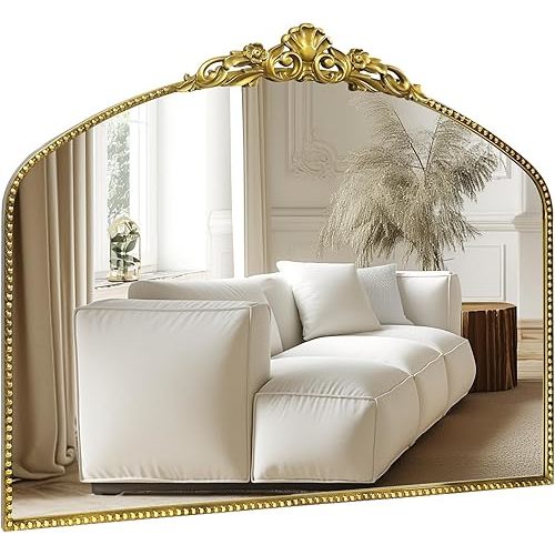 G-LEAF Arched Mirror, Vintage Baroque Mirror 40"X31",Victorian Antique Mirror, Farmhouse Mantel Mirror with Black Brush Gold Ornate Metal Frame for Fireplace Entryway Living Room Hallway Bathroom