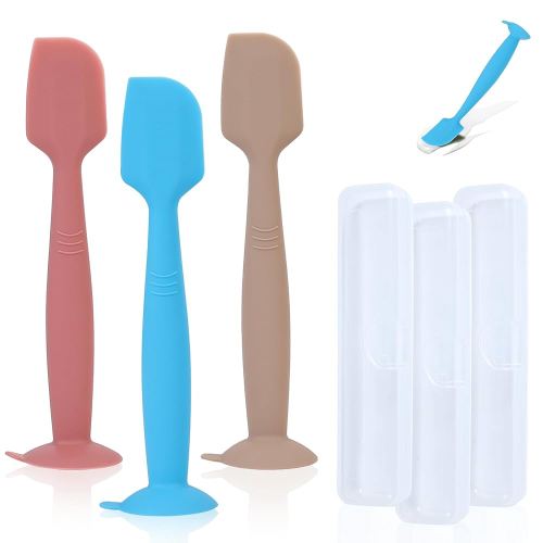Baby Diaper Cream Spatula Applicator 3 Pack(with 3 Travel Case), Butt Paste Spatula Soft Silicone,Diaper Rash Cream Applicator, Baby Essentials Must Haves Newborn Stuff (Red Blue Khaki)